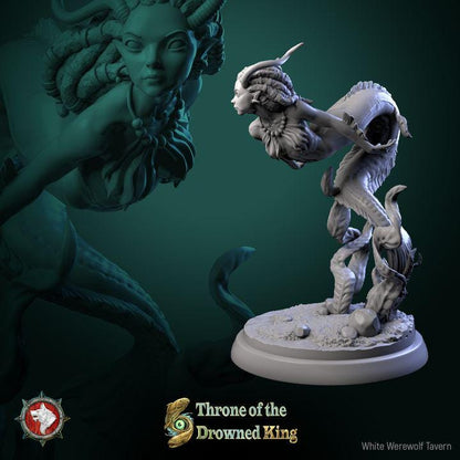 Swamp Mermaid, Brackwater Siren - 32mm, 75mm Scale - Unpainted Miniature for DnD, Pathfinder, Tabletop RPGs - White Werewolf Tavern