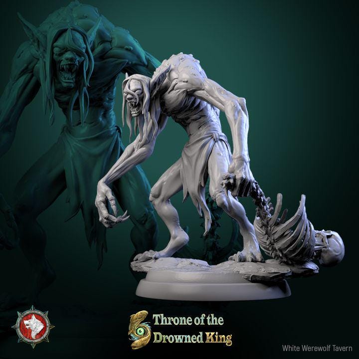 Drowned Lurkers, Drowned Zombies - 32mm Scale - Unpainted Miniature for DnD, Pathfinder, Tabletop RPGs - White Werewolf Tavern
