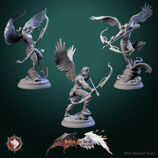 Angel Archers - 32mm Scale - Unpainted Miniature for DnD, Pathfinder, Tabletop RPGs - White Werewolf Tavern