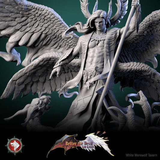 Cassiel, Heaven's Sentinel - 32mm, 75mm Scale - Unpainted Miniature for DnD, Pathfinder, Tabletop RPGs - White Werewolf Tavern