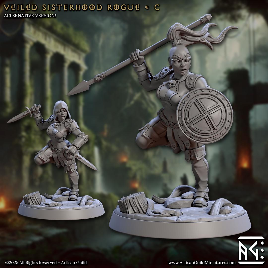 Sisterhood Rogue, Pose C, Veiled Sisterhood Set - 32mm Scale - Unpainted Miniature for DnD, Pathfinder, Tabletop RPGs - Artisan Guild