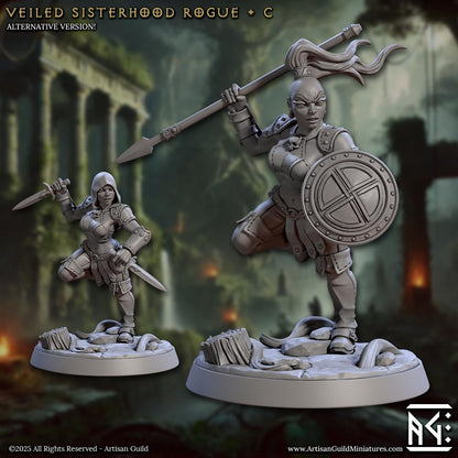 Sisterhood Rogue, Pose C, Veiled Sisterhood Set - 32mm Scale - Unpainted Miniature for DnD, Pathfinder, Tabletop RPGs - Artisan Guild