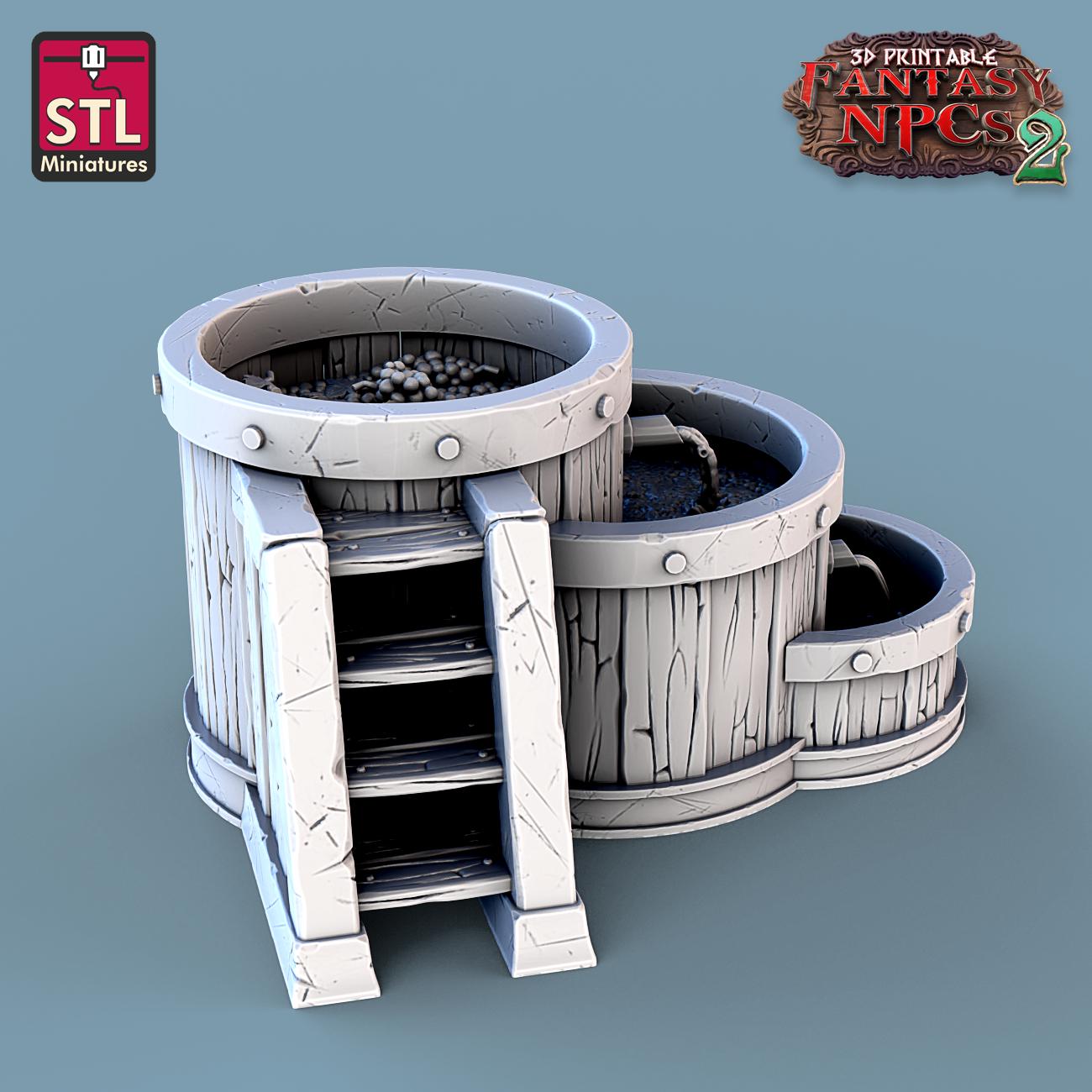 Winemaker Set - Townsfolk & NPCs - 32mm Scale - Unpainted Miniature for DnD, Pathfinder, Tabletop RPGs, and Dioramas - STL Miniatures