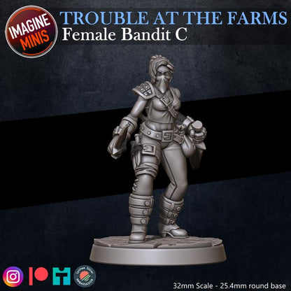 Masked Female Bandit, Pose C - Trouble At Farms Set - 32mm Scale - Unpainted Miniature for DnD, Pathfinder, Tabletop RPGs - Imagine Minis