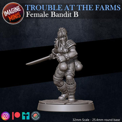 Masked Female Bandit, Pose B - Trouble At Farms Set - 32mm Scale - Unpainted Miniature for DnD, Pathfinder, Tabletop RPGs - Imagine Minis