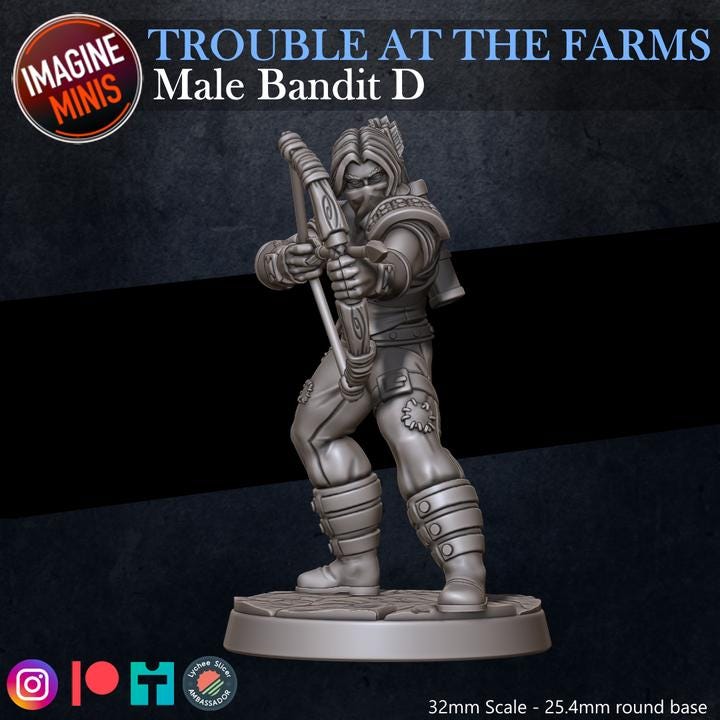 Masked Male Bandit, Pose D - Trouble At Farms Set - 32mm Scale - Unpainted Miniature for DnD, Pathfinder, Tabletop RPGs - Imagine Minis
