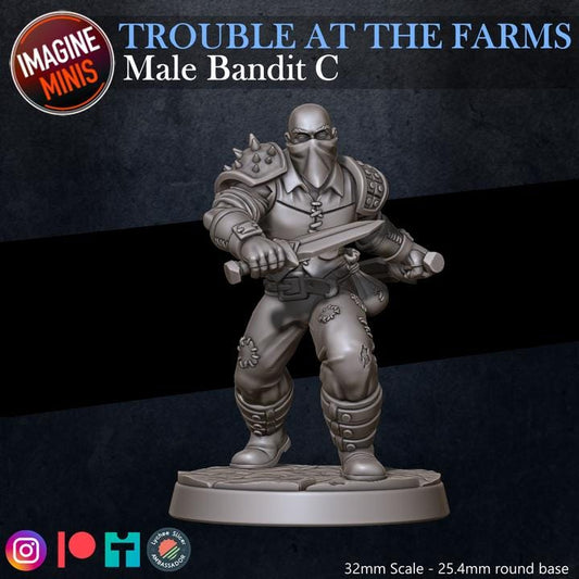 Masked Male Bandit, Pose C - Trouble At Farms Set - 32mm Scale - Unpainted Miniature for DnD, Pathfinder, Tabletop RPGs - Imagine Minis