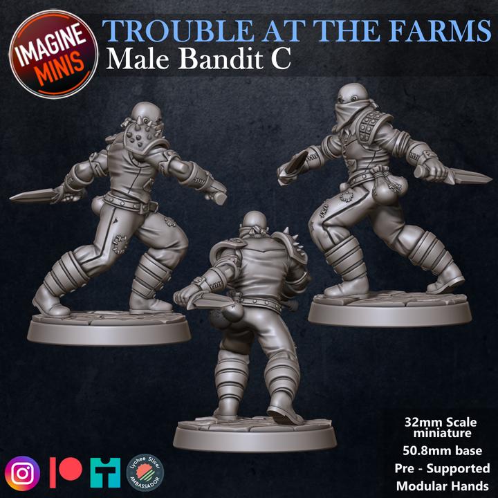Masked Male Bandit, Pose C - Trouble At Farms Set - 32mm Scale - Unpainted Miniature for DnD, Pathfinder, Tabletop RPGs - Imagine Minis