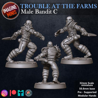 Masked Male Bandit, Pose C - Trouble At Farms Set - 32mm Scale - Unpainted Miniature for DnD, Pathfinder, Tabletop RPGs - Imagine Minis