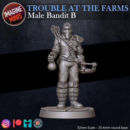 Masked Male Bandit, Pose B - Trouble At Farms Set - 32mm Scale - Unpainted Miniature for DnD, Pathfinder, Tabletop RPGs - Imagine Minis