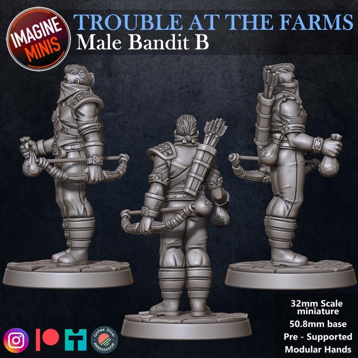 Masked Male Bandit, Pose B - Trouble At Farms Set - 32mm Scale - Unpainted Miniature for DnD, Pathfinder, Tabletop RPGs - Imagine Minis