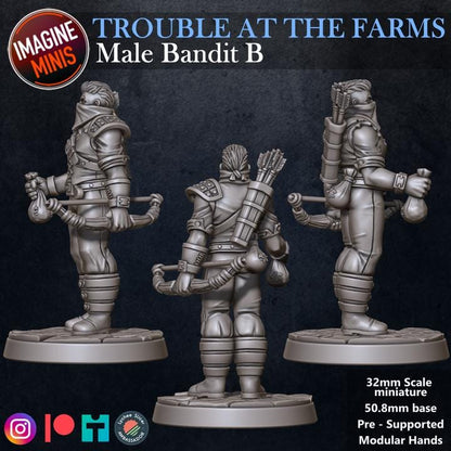 Masked Male Bandit, Pose B - Trouble At Farms Set - 32mm Scale - Unpainted Miniature for DnD, Pathfinder, Tabletop RPGs - Imagine Minis