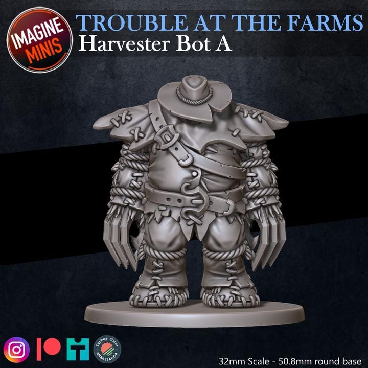 Harvester Bots, 4 Poses - Trouble at Farms Set - 32mm - Unpainted Miniature for DnD, Pathfinder, Tabletop RPGs - Imagine Minis