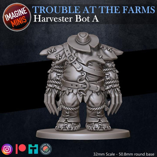 Harvester Bots, 4 Poses - Trouble at Farms Set - 32mm - Unpainted Miniature for DnD, Pathfinder, Tabletop RPGs - Imagine Minis