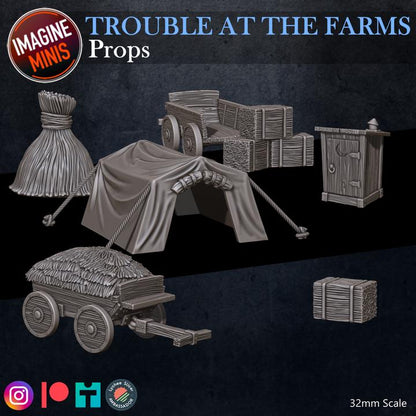 Farm Props - Trouble at Farms Set - 32mm Scale - Unpainted Miniature for DnD, Pathfinder, Tabletop RPGs - Imagine Minis