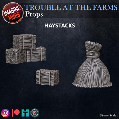 Farm Props - Trouble at Farms Set - 32mm Scale - Unpainted Miniature for DnD, Pathfinder, Tabletop RPGs - Imagine Minis