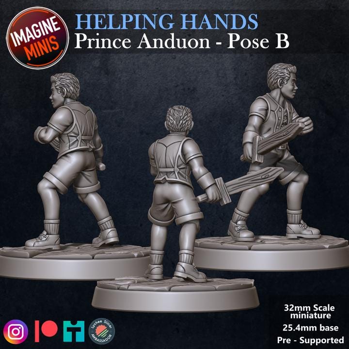 Young Prince, 3 Poses - Helping Hands Set - 32mm Scale - Unpainted Miniature for DnD, Pathfinder, Tabletop RPGs - Imagine Minis