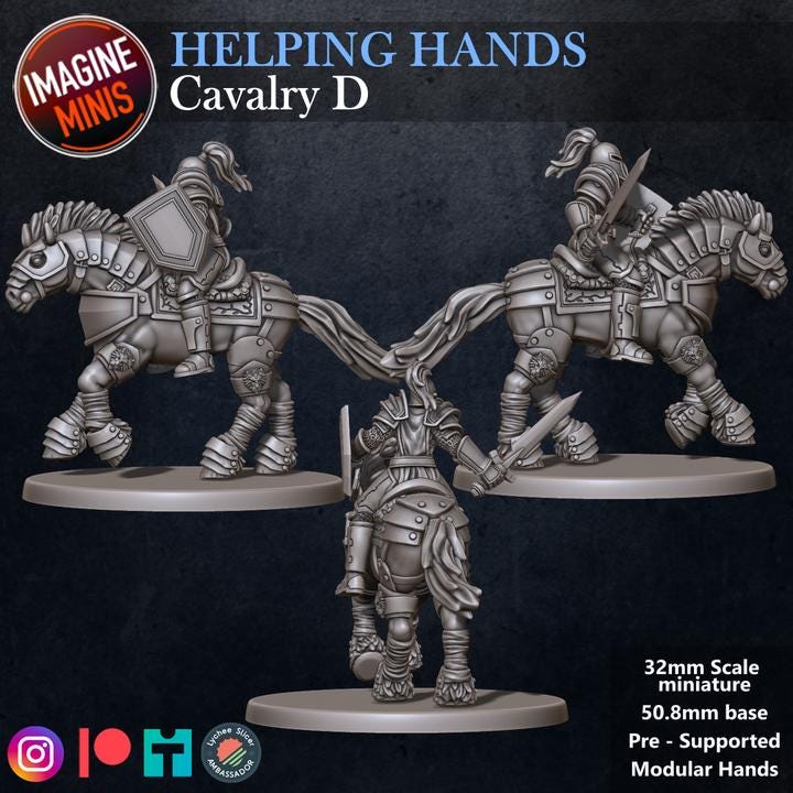 Cavalry, Pose D - Helping Hands Set - 32mm Scale - Unpainted Miniature for DnD, Pathfinder, Tabletop RPGs - Imagine Minis