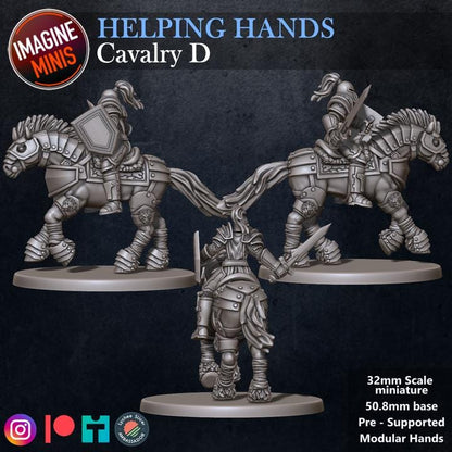Cavalry, Pose D - Helping Hands Set - 32mm Scale - Unpainted Miniature for DnD, Pathfinder, Tabletop RPGs - Imagine Minis