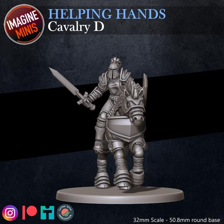 Cavalry, Pose D - Helping Hands Set - 32mm Scale - Unpainted Miniature for DnD, Pathfinder, Tabletop RPGs - Imagine Minis