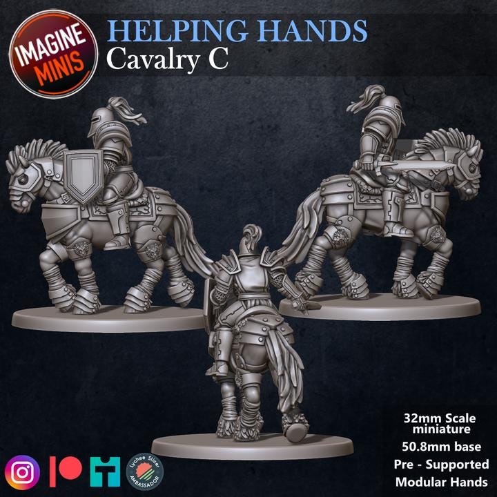 Cavalry, Pose C - Helping Hands Set - 32mm Scale - Unpainted Miniature for DnD, Pathfinder, Tabletop RPGs - Imagine Minis
