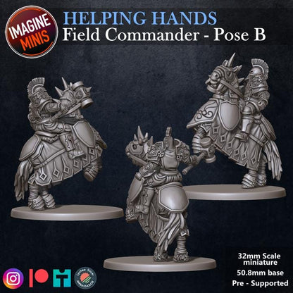 Field Commander, Mounted - Helping Hands Set - 32mm Scale - Unpainted Miniature for DnD, Pathfinder, Tabletop RPGs - Imagine Minis