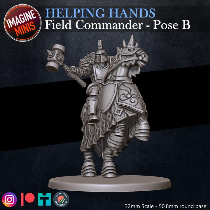 Field Commander, Mounted - Helping Hands Set - 32mm Scale - Unpainted Miniature for DnD, Pathfinder, Tabletop RPGs - Imagine Minis