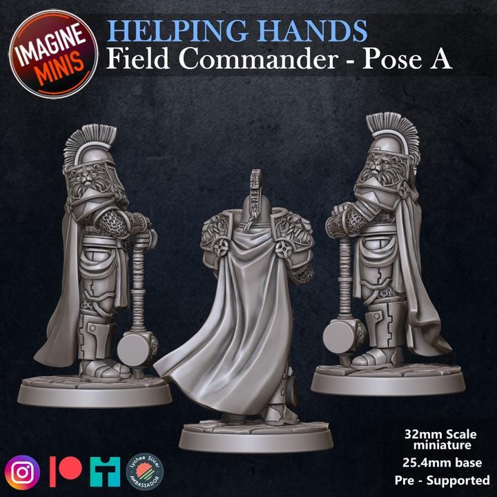 Field Commander, Standing - Helping Hands Set - 32mm Scale - Unpainted Miniature for DnD, Pathfinder, Tabletop RPGs - Imagine Minis