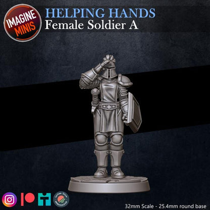 Female Soldier, Pose A - Helping Hands Set - 32mm Scale - Unpainted Miniature for DnD, Pathfinder, Tabletop RPGs - Imagine Minis