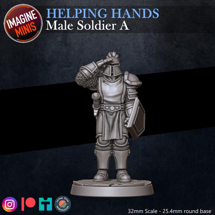 Male Soldier, Pose A - Helping Hands Set - 32mm Scale - Unpainted Miniature for DnD, Pathfinder, Tabletop RPGs - Imagine Minis