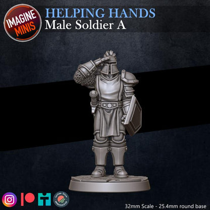 Male Soldier, Pose A - Helping Hands Set - 32mm Scale - Unpainted Miniature for DnD, Pathfinder, Tabletop RPGs - Imagine Minis