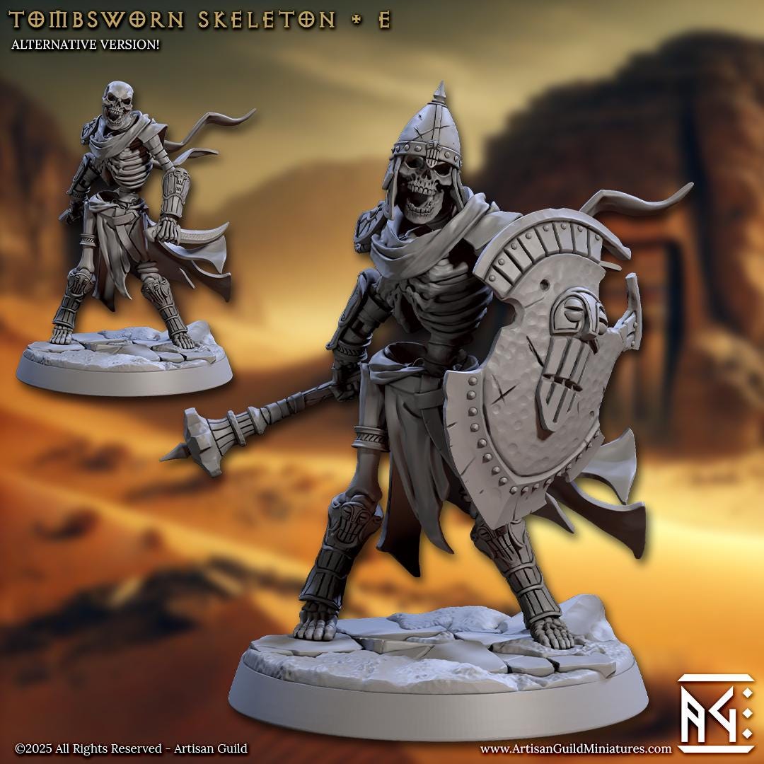 Skeletal Fighter, Pose E, Tombsworn Skeletons Denmora - 32mm Scale - Unpainted Miniature for DnD, Pathfinder, Tabletop RPGs - Artisan Guild