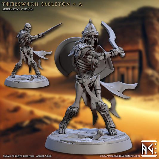 Skeletal Fighter, Pose A, Tombsworn Skeletons Denmora - 32mm Scale - Unpainted Miniature for DnD, Pathfinder, Tabletop RPGs - Artisan Guild