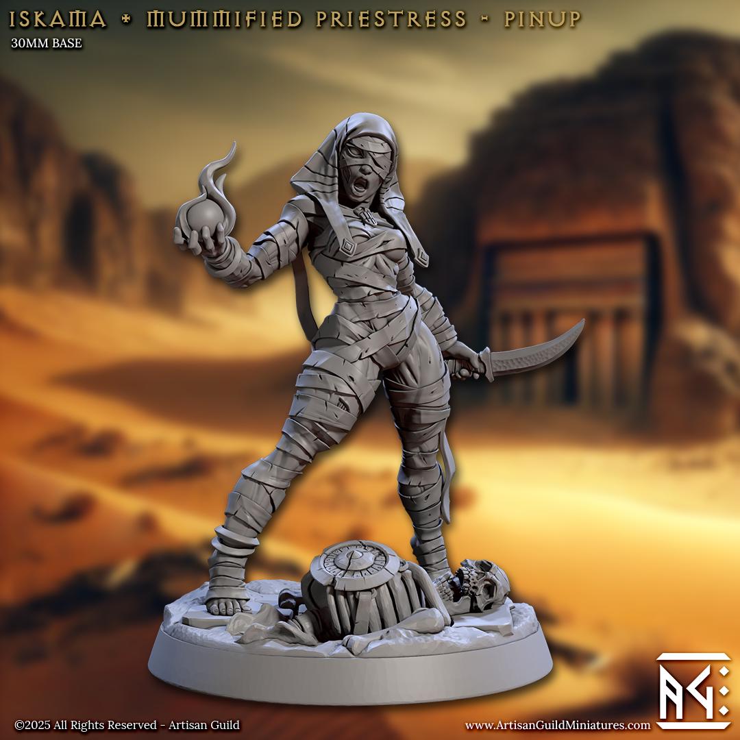 Mummy Priestess, Iskama, Tombsworn Skeletons Denmora - 32mm Scale - Unpainted Miniature for DnD, Pathfinder, Tabletop RPGs - Artisan Guild