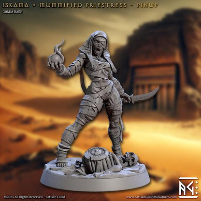 Mummy Priestess, Iskama, Tombsworn Skeletons Denmora - 32mm Scale - Unpainted Miniature for DnD, Pathfinder, Tabletop RPGs - Artisan Guild