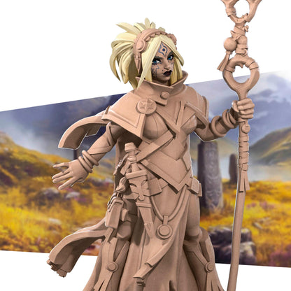 Saray, the Human Sorceress, Pinup - 32mm, 35mm Scale - Unpainted Miniature for DnD, Pathfinder, Tabletop RPGs - Bite the Bullet