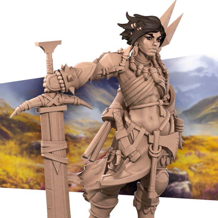 Human Barbarian - 32mm, 35mm Scale - Unpainted Miniature for DnD, Pathfinder, Tabletop RPGs - Bite the Bullet