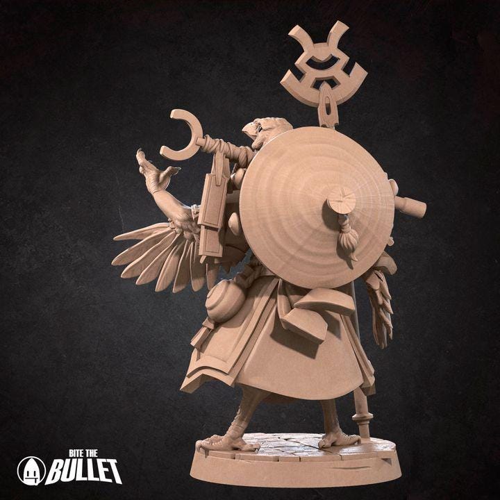 Kenku Druid, Tengu Oracle - 32mm, 35mm Scale - Unpainted Miniature for DnD, Pathfinder, Tabletop RPGs - Bite the Bullet
