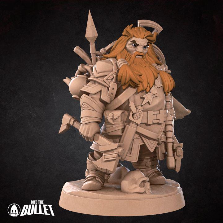 Dwarf Ranger- 32mm, 35mm Scale - Unpainted Miniature for DnD, Pathfinder, Tabletop RPGs - Bite the Bullet