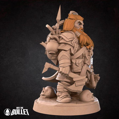 Dwarf Ranger- 32mm, 35mm Scale - Unpainted Miniature for DnD, Pathfinder, Tabletop RPGs - Bite the Bullet