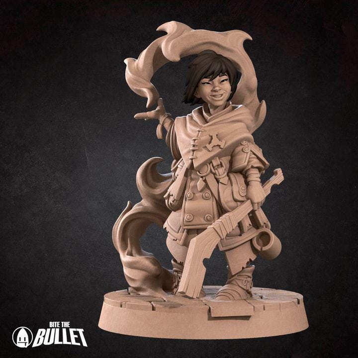 Human Kineticist, Human Wizard - 32mm, 35mm Scale - Unpainted Miniature for DnD, Pathfinder, Tabletop RPGs - Bite the Bullet