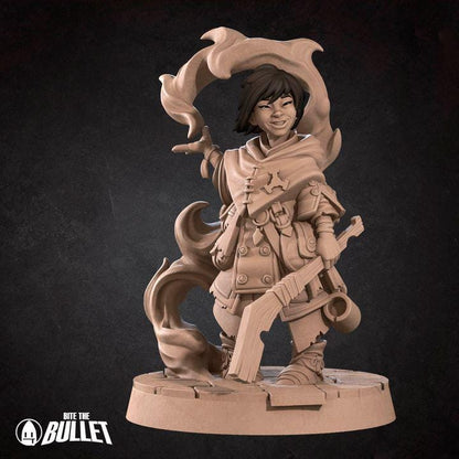 Human Kineticist, Human Wizard - 32mm, 35mm Scale - Unpainted Miniature for DnD, Pathfinder, Tabletop RPGs - Bite the Bullet