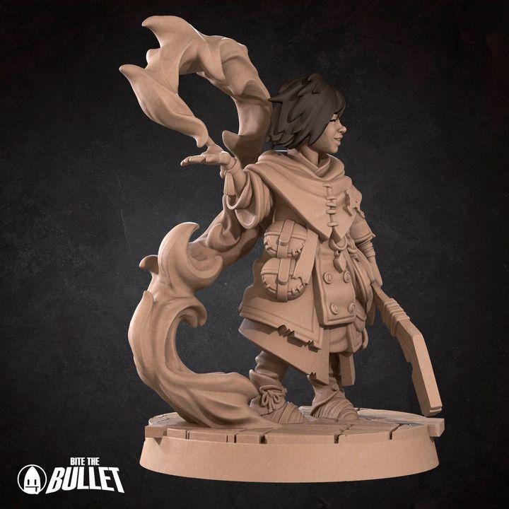 Human Kineticist, Human Wizard - 32mm, 35mm Scale - Unpainted Miniature for DnD, Pathfinder, Tabletop RPGs - Bite the Bullet