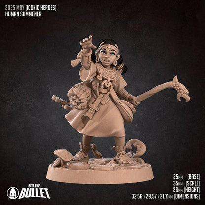 Human Summoner with Dragon - 32mm, 35mm Scale - Unpainted Miniature for DnD, Pathfinder, Tabletop RPGs - Bite the Bullet