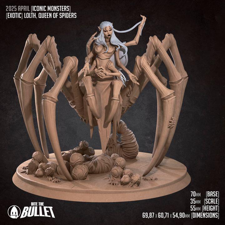 Queen of Spiders, Female Drider - 32mm, 35mm Scale - Unpainted Miniature for DnD, Pathfinder, Tabletop RPGs - Bite the Bullet