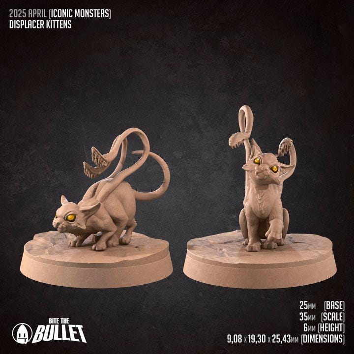 Displacer Kittens - 32mm, 35mm Scale - Unpainted Miniature for DnD, Pathfinder, Tabletop RPGs - Bite the Bullet