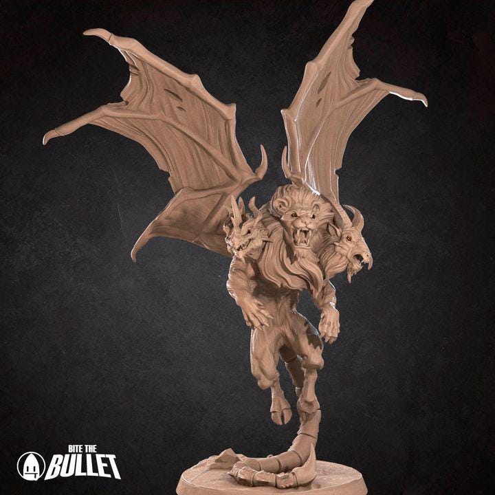 Chimera - 32mm, 35mm Scale - Unpainted Miniature for DnD, Pathfinder, Tabletop RPGs - Bite the Bullet