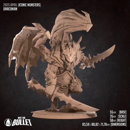 Draconian Dreadnaught - 32mm, 35mm Scale - Unpainted Miniature for DnD, Pathfinder, Tabletop RPGs - Bite the Bullet