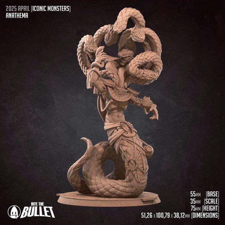 YuanTi Anathema - 32mm, 35mm Scale - Unpainted Miniature for DnD, Pathfinder, Tabletop RPGs - Bite the Bullet