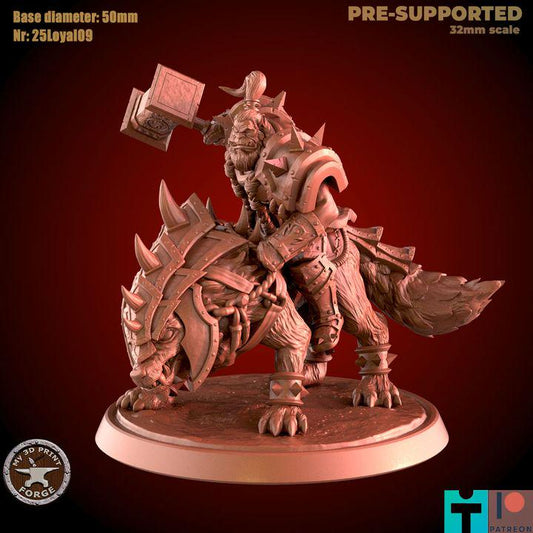Orc Warchief Wolf Rider - 32mm Scale - Unpainted Miniature for DnD, Pathfinder, Tabletop RPGs, Dioramas - My3dPrintForge